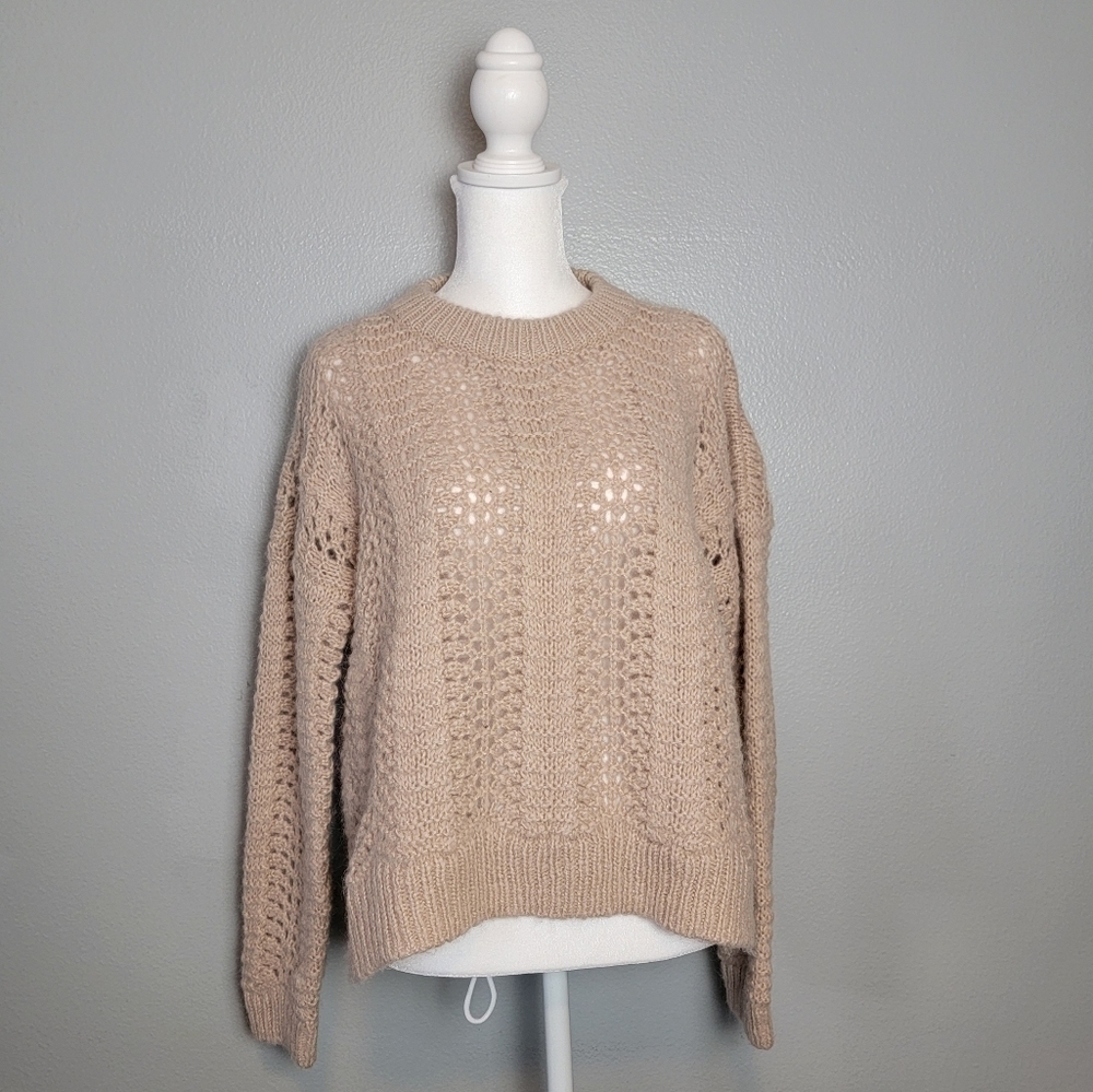 Madewell Beige Open-Knit Crewneck Sweater